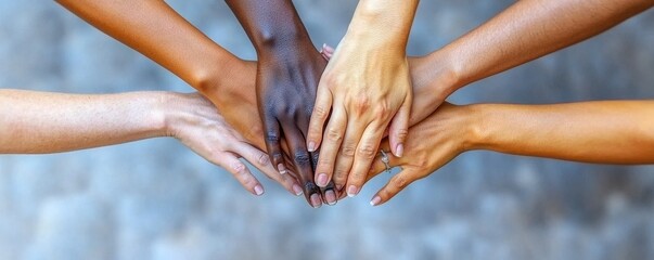 Diverse hands joined together symbolizing unity and collaboration across differences