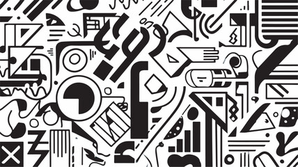 Abstract shapes scatter visually within monochrome artistic composition artwork