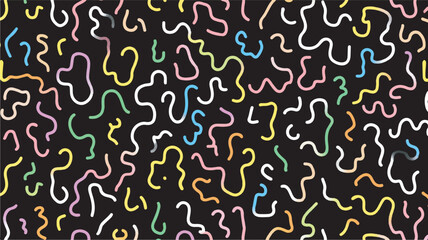 Abstract squiggles scatter randomly against a dark backdrop illustration