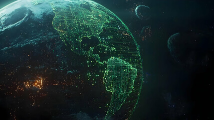 Obraz premium Digital Illustration Of Earth With Green Lights