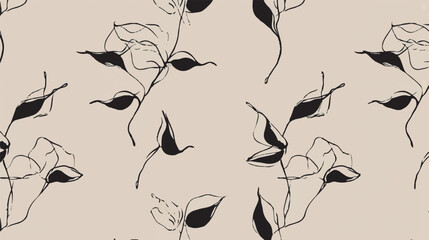 Stylized foliage drawings repeat across simple beige background pattern