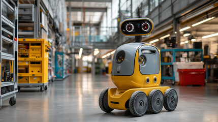 3d Rendering of Storage With Robot. Autonomous Factory Featuring Advanced Robotics and Automated Systems, Highlighting High-Tech Manufacturing Processes in a Modern Industrial Setting.