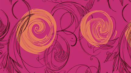 Floral spirals overlay abstract background in dynamic seamless pattern