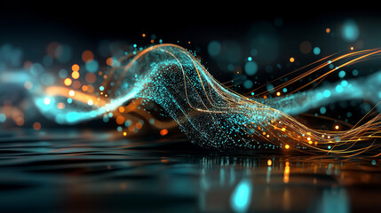 Abstract Futuristic Wave of Glowing Particles in Motion. concept of technology and data visualization. Perfect for technology, science, or innovation themes.