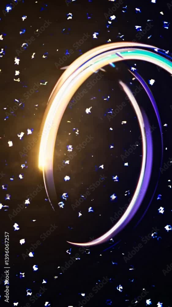 Aufkleber colorful elliptical shapes rotate against dark backgrounds filled with sparkling particles, creating