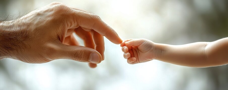 Close-up of a baby holding their parent's hand with gentle touch