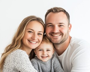 Happy family studio photo white background