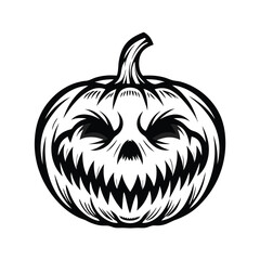 Spooky Pumpkin Face, Black and White Silhouette Style, Halloween Carving Design Isolated