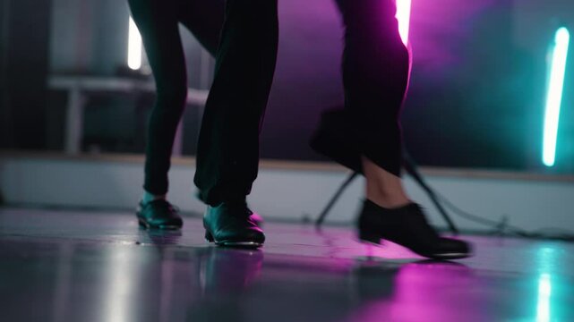 Young girls in a stylish studio doing a tap dance routine