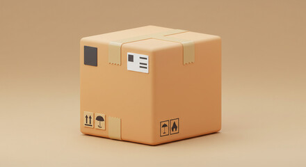 Fototapeta premium A simple, sturdy cardboard box ready for its journey, promising a delivery of anticipation and excitement on a warm, neutral background.