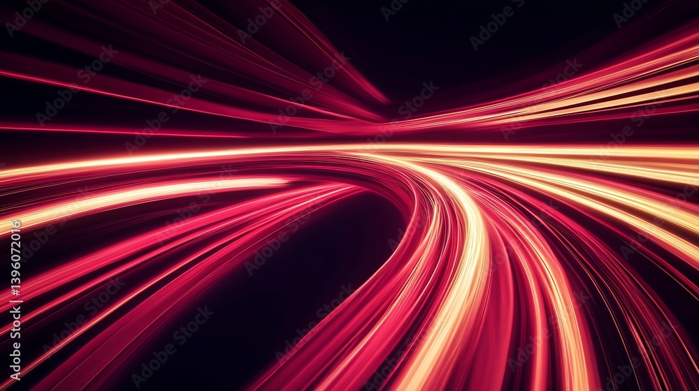 Poster Dynamic light trails on a smooth road representing speed and technology in modern transport : Generative AI