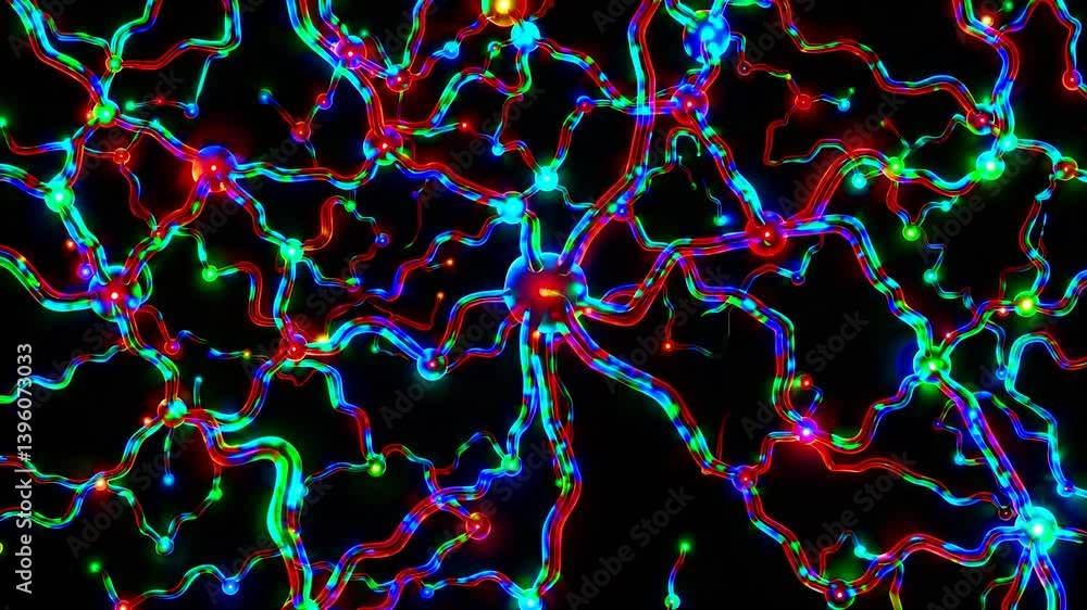Poster complex network of neurons exchanging information, creating a dynamic visualization of brain activit