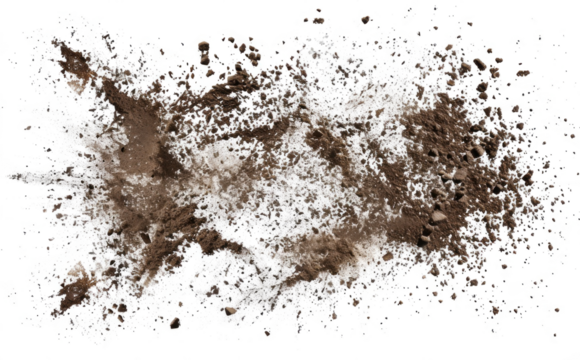 Dirt and soil splatters isolated on a transparent  background, 