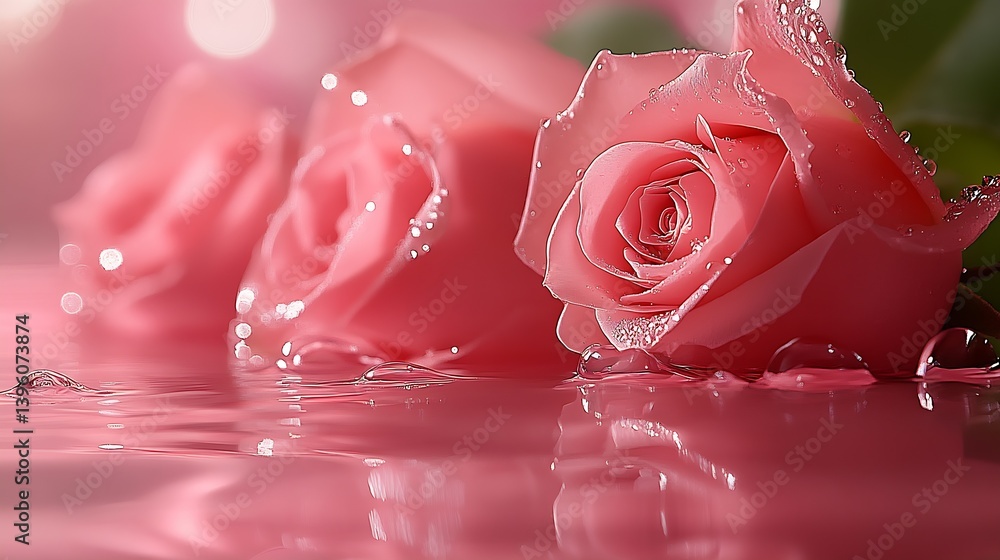 Aufkleber beautiful pink roses submerged in water with droplets creating a romantic and soft aesthetic : gener