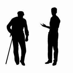 silhouettes of people, old man and young man 