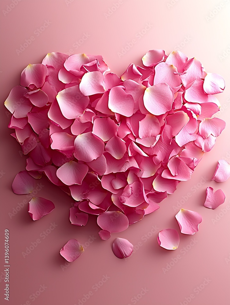 Poster beautiful heart shape made from delicate pink flower petals on soft background : generative ai