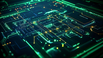 Abstract Circuit Board Pattern With Glowing Lights