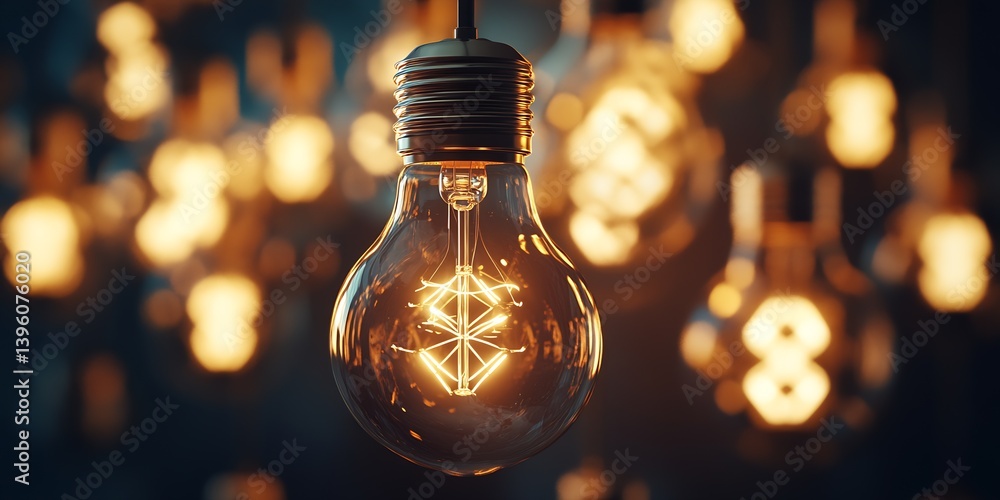 Aufkleber glowing vintage light bulb hanging among other lights creating a warm and inviting ambiance : genera