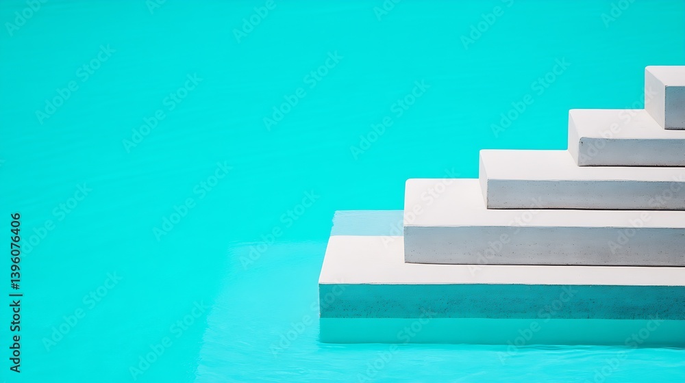 Poster modern minimalistic staircase design in a serene turquoise swimming pool water : generative ai