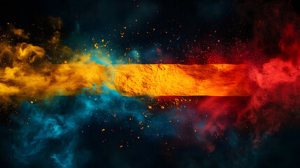 Vibrant blue and yellow powder explosion on a dark background represents creativity and energy.
