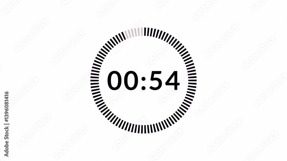 Wall mural one minute countdown animation from 60 seconds to 0 second with alpha channel, 1 minute countdown ti