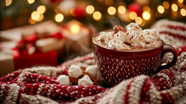 Christmas movie night hot cocoa and blankets A cozy family moment watching classic holiday films with warm drinks