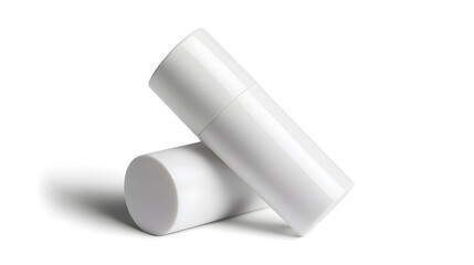 Fototapeta premium Two sleek, white cylindrical containers a minimalist design, perfect for skincare or cosmetic products.