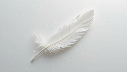Paper feather gently falling, freedom metaphor, white background, ethereal vibe