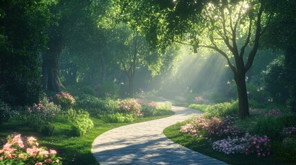 A peaceful forest scene with a winding pathway leading into the distance, symbolizing the journey of self-discovery