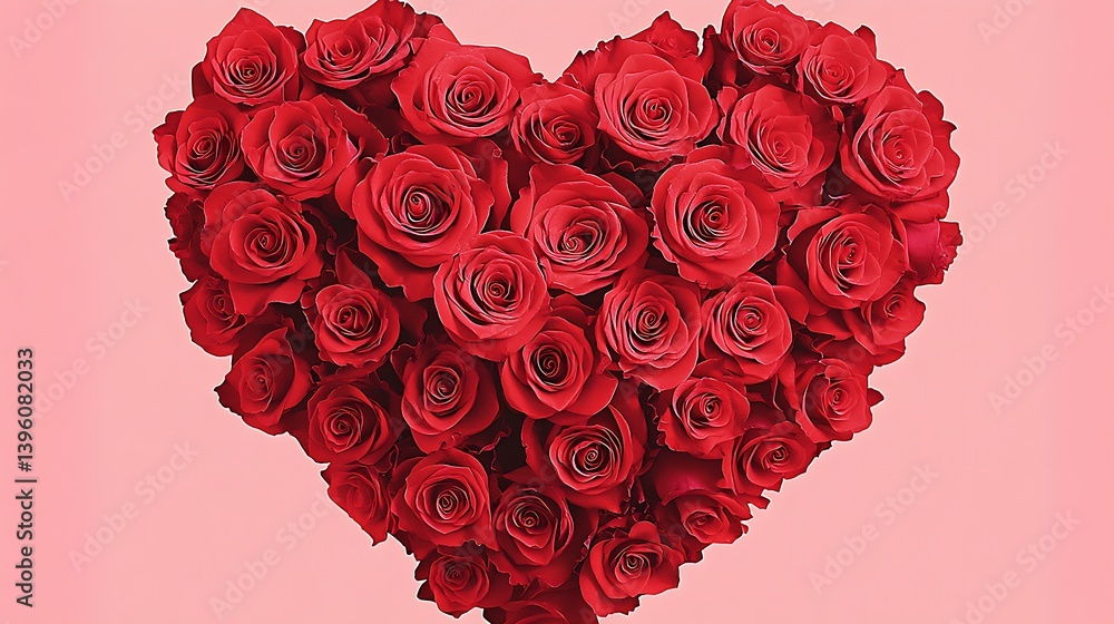 Aufkleber vibrant cluster of red roses crafted into a heart shape on a gentle pink canvas : generative ai