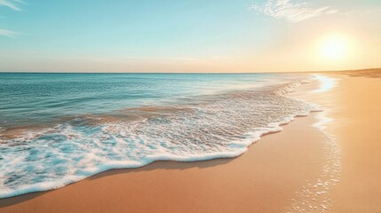 A serene beach with gentle waves touching the shore, representing peace, relaxation, and mental clarity