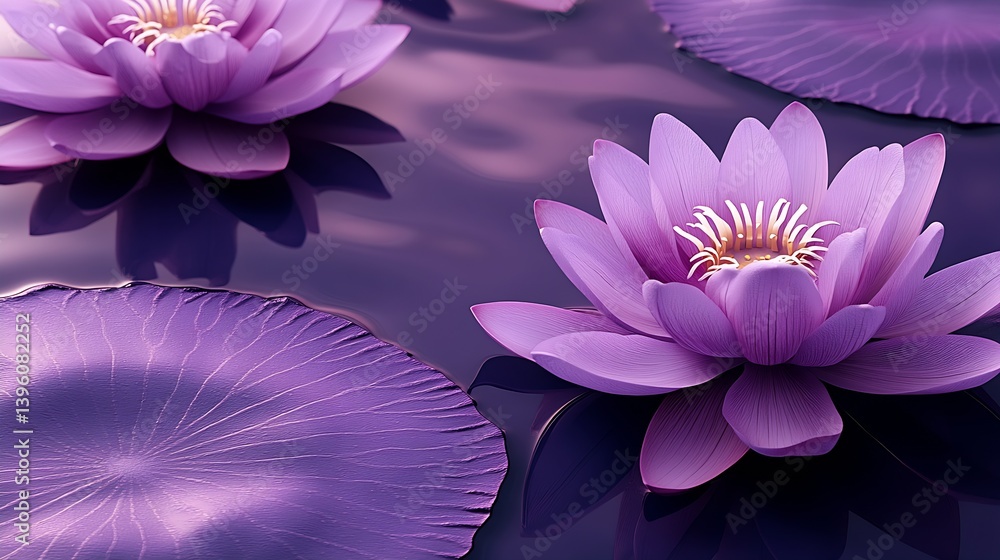 Poster exquisite water lilies floating gracefully on a calm pond surface : generative ai