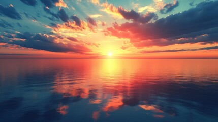 Obraz premium A sunset over a peaceful lake, reflecting warm and soothing colors, symbolizing mental clarity and peace