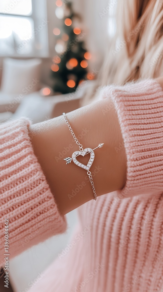 Poster elegant heart bracelet with arrow design featuring sparkling crystals highlighting feminine style : 