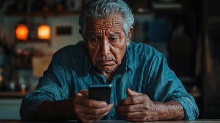 Senior man, concerned, using phone