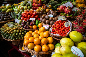 exotic fruits and a lively atmosphere at a vibrant tropical fruit market
