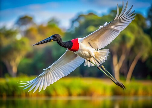 Majestic Jabiru Stork in Flight - Wildlife Photography
