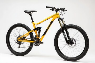 Isolated yellow mountain bike on a plain white background