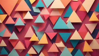 Fototapeta premium A captivating arrangement of colorful, layered triangle shapes creating an eye-catching abstract pattern.