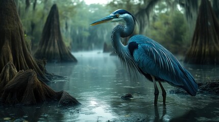 Elegant Water Bird in a Serene Wetland Environment Featuring Graceful Stance and Lush Surround