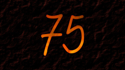 3D fire text effect of number 75 on dark background.	