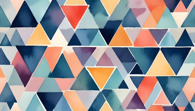 A vibrant, watercolor abstract pattern featuring a mosaic of colorful triangular shapes