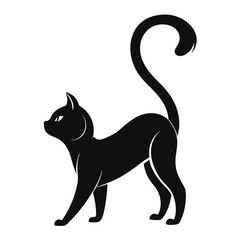 Silhouette of Black Cat Walking, Tail Up, Isolated On White, Simple, Elegant Design