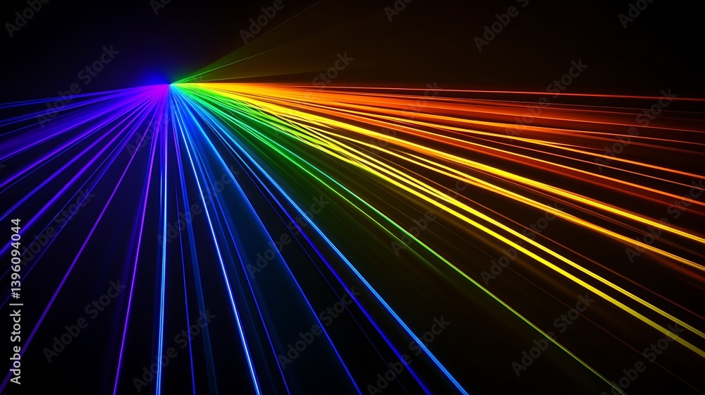 Poster Vibrant Color Spectrum Radiating Light Waves in a Dark Background Creating an Eye Catching Visual Display : Generative AI