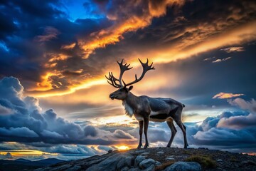 Naklejka premium Majestic Mountain Reindeer in Sweden's Twilight