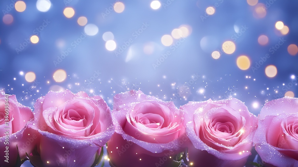 Poster Elegant display of shimmering pink roses with sparkling effects set against a soft dreamy backdrop for romance : Generative AI