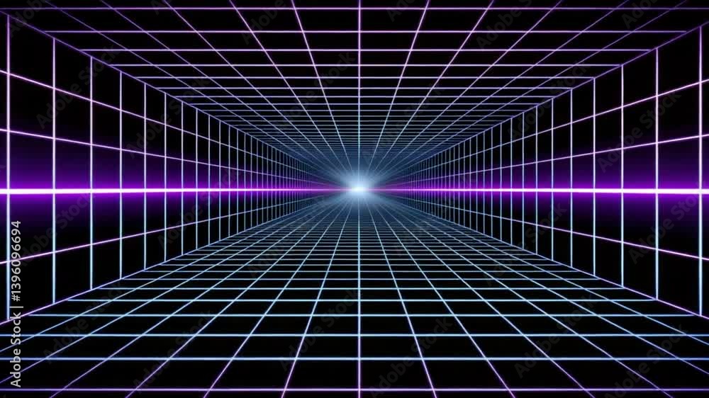 Poster vivid abstract flight through retro neon hyper warp tunnel generative ai