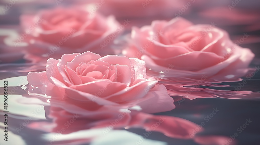 Aufkleber close-up view of delicate pink roses elegantly floating on water for a romantic and calming visual e