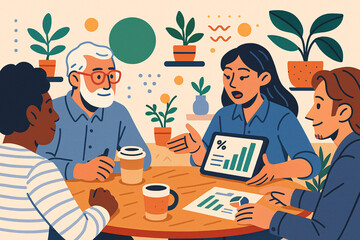 Diverse Team Analyzing Growth Data in a Casual Office Setting