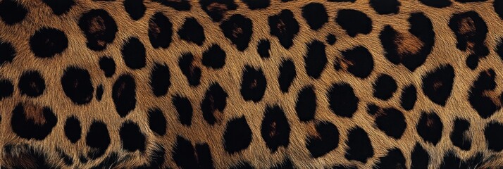 Fototapeta premium Leopard skin texture with copy space. Close-up leopard pattern. Big Cat fur. Leopard spots. Realistic leopard skin. Leopard design texture. Detailed leopard skin close-up. Wild Animal texture.